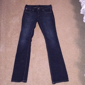 Express dark jean barely boot low rise jeans sz 2R